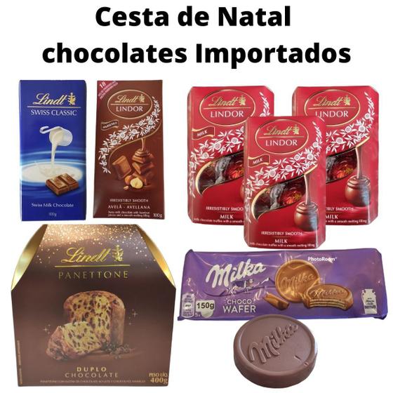 Cesta de Natal com Chocolates Importados Chocolate Lindt Milka