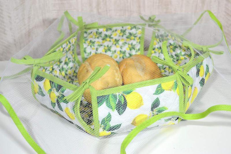 Imagem de Cesta de Pão em Tecido Dupla Face - Limão Siciliano