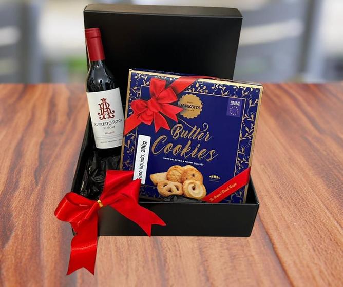 Imagem de Cesta de Presente Vinho e Cookies Importados Presente Simples Luxo Presente Cliente Corporativo Empresa