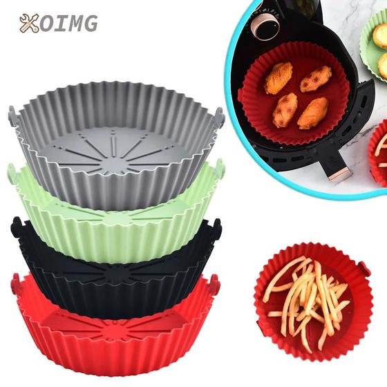 Imagem de Cesta de silicone reusável antiaderente airfryer pote forro cesta redonda forros à prova de calor para grelhar/assar/coz