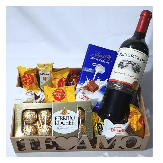 Imagem de Cesta Dia Dos Namorados Chocolate E Vinho Produtos Renomados