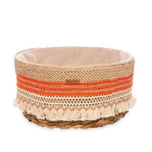 Imagem de CESTA  GISELE FIBRA NATURAL E CROCHE NATURAL E LARANJA 37cm