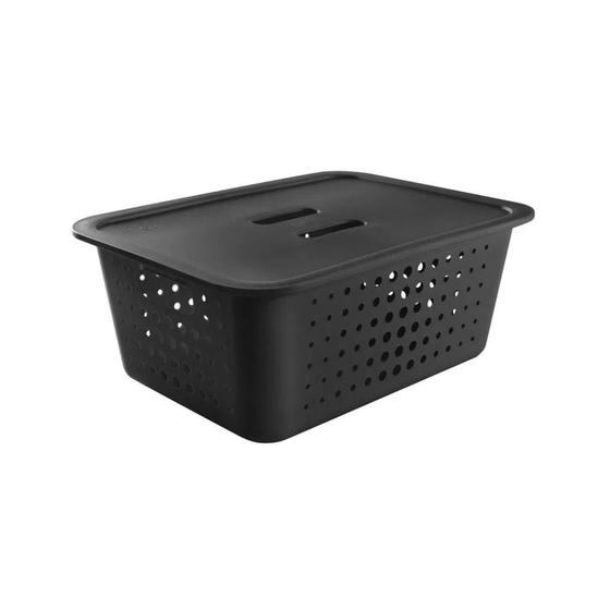 Imagem de Cesta Organizadora Preto 14,5 L com Tampa 41 x 31,5 x 17 cm Ou