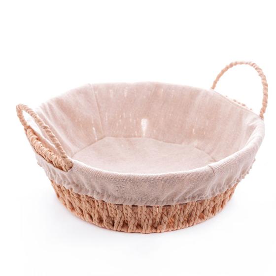 Imagem de Cesta oval de rattan para pães c/forro em tecido 24cm