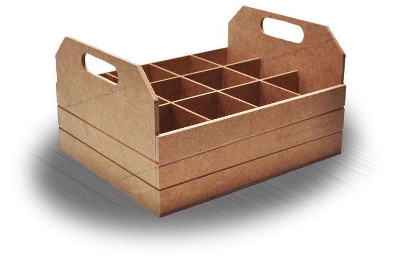 Imagem de Cesta para Garrafas com Alça Lateral e 12 Divisorias 32x18x26 Mdf Madeira