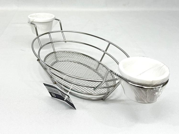 Imagem de Cesta para Lanches em Inox c/ Molheiras - 34,5x15x6cm