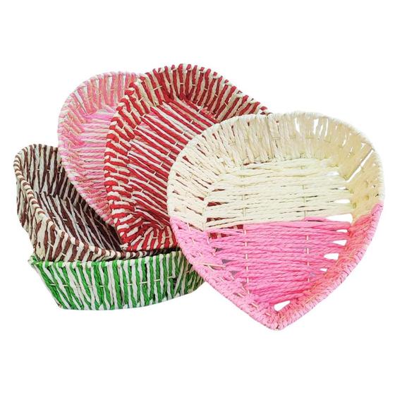 Imagem de Cesta  Para Pães Formato Coração 22x22x7cm Bicolor Metal / Fibra de Papel