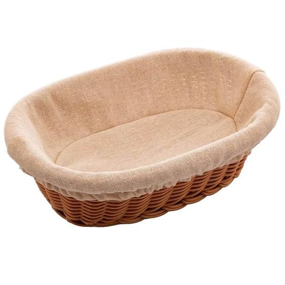 Imagem de Cesta Porta Pão 24x17cm Oval Rattan Plástico Forro Tecido Cesto Lyor