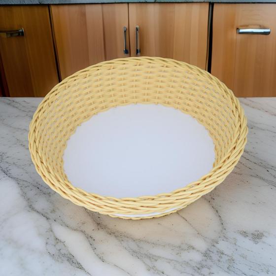 Imagem de Cesta Redonda Lisa Grande Para Pães Vime Sintético 31x10cm - Cayçara