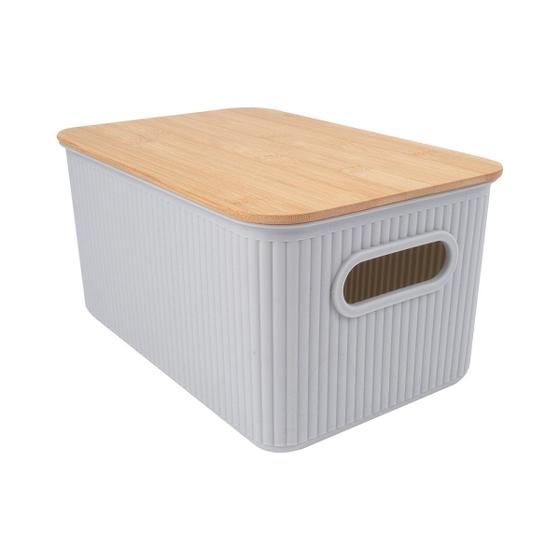 Imagem de Cesta Retangular Cinza com Alça e Tampa em Bambu 29507 - L'Hermitage