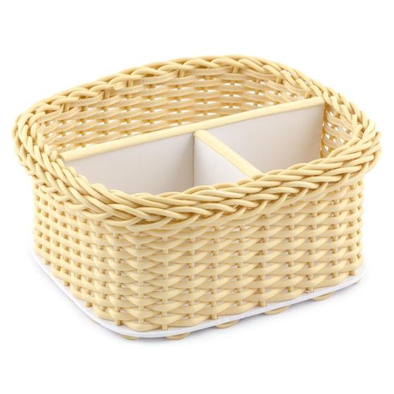 Imagem de Cesta Retangular Lisa de Fibra Sintética com 3 Divisórias 11,5x12,5 Cayçara