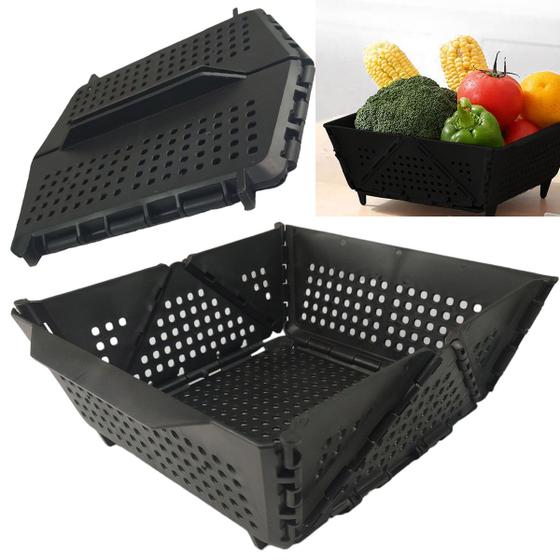 Imagem de Cesta Secar Frutas Verduras Vegetais Legumes Dobravel Porta Objetos Organizador Cozinha Copa Pia Drenagem Alimentos Comida Lava Drena Organiza Sala Es