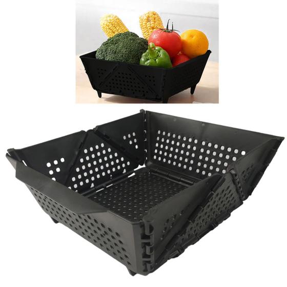 Imagem de Cesta Secar Frutas Verduras Vegetais Organizador Dobravel Drena Escorre Alimentos Comida Fruteira Estante Mesa Cozinha Pia Copa Decoraçao Sala