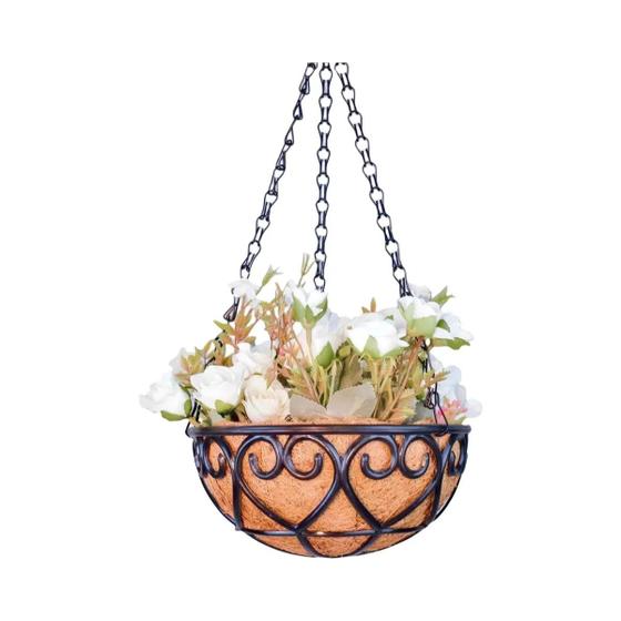 Imagem de Cesta Suspensa de Coco com Corrente de Ferro Marrom - Estilo Europeu para Plantas