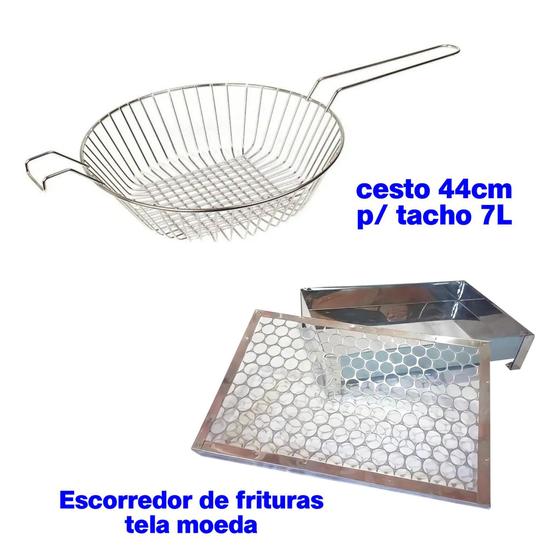 Imagem de Cesto 44cm Para Tacho De Pastel 7 Litros + Escorredor De Frituras