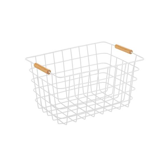 Imagem de Cesto Aramado 24L Com Alça De Bambu Branco - Oikos