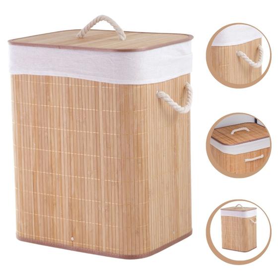 Imagem de Cesto Bambu Com Forro Para Lavanderia/banheiro Roupas Sujas