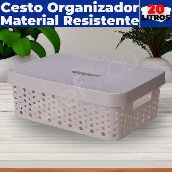 Imagem de Cesto Caixa Organizadora C/ Tampa Armário Gaveta Lavanderia 20L Grande (46X34)