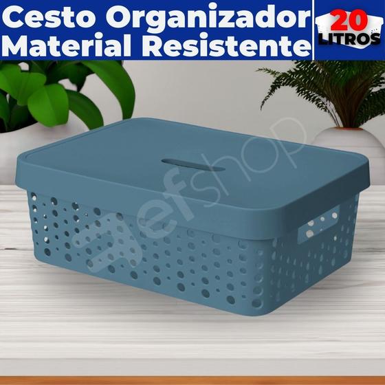 Imagem de Cesto Caixa Organizadora C/ Tampa Armário Gaveta Lavanderia 20L Grande (46X34)