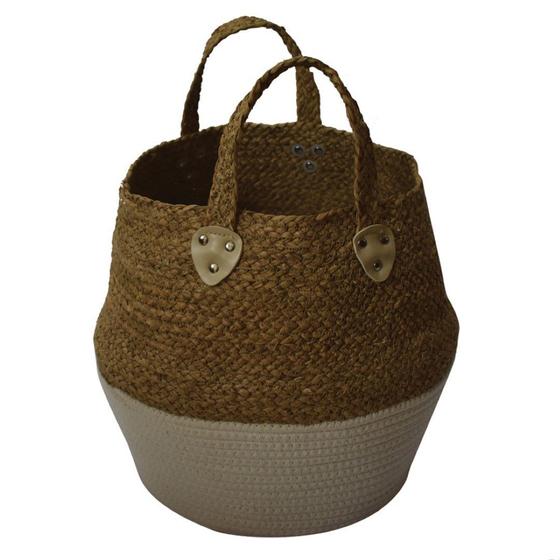 Imagem de Cesto com alcas em rattan bege e branco d38cm x 34cm