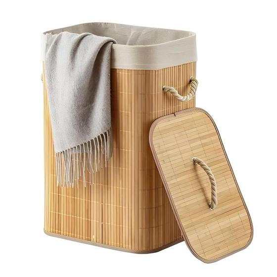 Cesto de Bambu Natural Retangular Grande 60cm Para Banheiro e ...