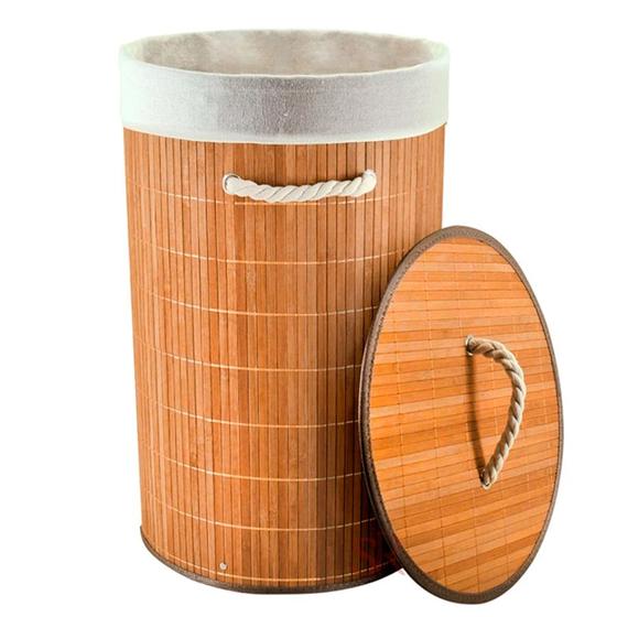 Imagem de Cesto de Bambu Redondo com Forro de Tecido - 35x35x60cm - 1 unidade - Rizzo