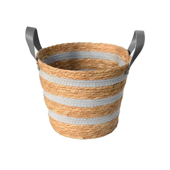 Imagem de Cesto de Fibra Natural C/ Algodão C/ Alça Ø28x22cm p/ Organização Decoração 3003