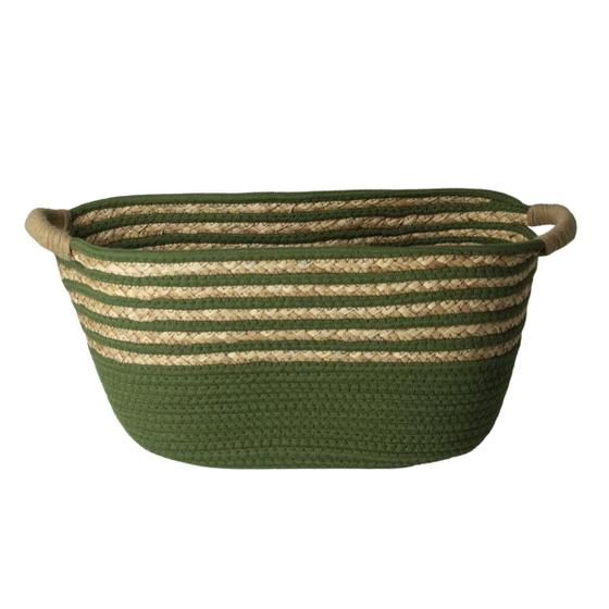 Imagem de Cesto de Fibra Natural E Algodão C/Alça 46x28x20 Cm Verde