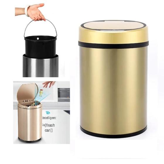 Imagem de Cesto de lixo automatica lixeira grande sensor inteligente cozinha banheiro inox 12 litros ouro