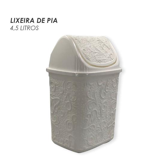 Imagem de Cesto de Lixo Basculante Renda Floral 4,5 litros Branco