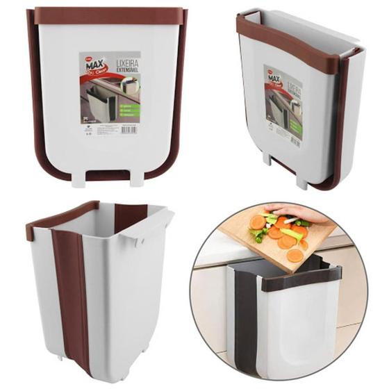 Imagem de Cesto de lixo retratil de cozinha dobravel lixeira multifuncional para pia porta gaveta armario