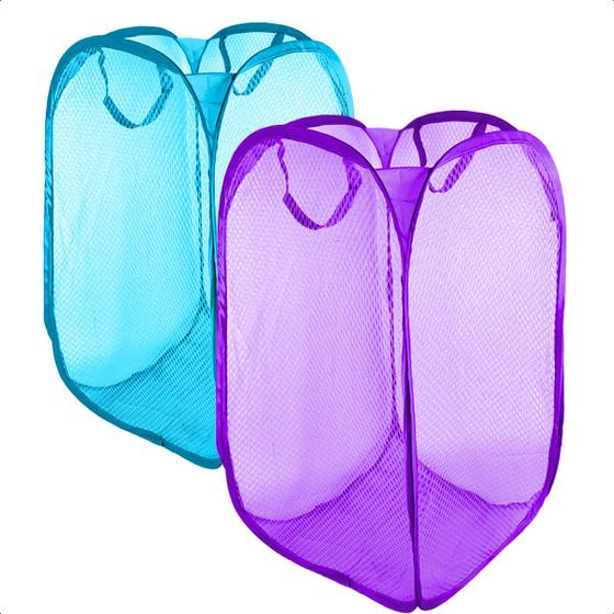 Imagem de  Cesto de Roupa Redinha Nylon Dobrável Para Roupas e Brinquedos Multiuso Kit com 2