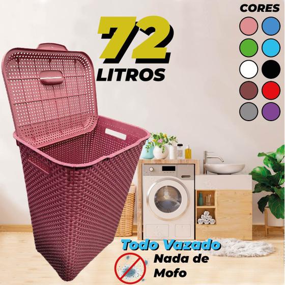 Imagem de Cesto De Roupa Suja 72 Litros  Rattan Resistente Lavanderia Organizador 