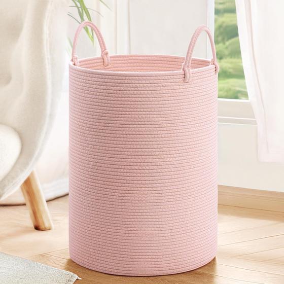 Imagem de Cesto de Roupa Suja INDRESSME - Corda de Algodão Rosa - 50L