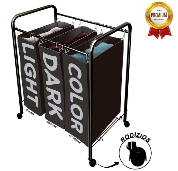 Cesto de Roupa Suja Organizador com 3 Divisórias e Rodinhas - Secalux ...