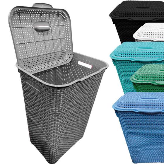Cesto De Roupa Suja Rattan 72 Litros Resistente Lavanderia - CINZA Menor preço em Cesto De Roupa Suja Rattan 72 Litros Resistente Lavanderia - CINZA
