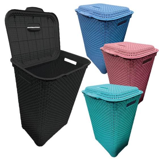 Imagem de Cesto De Roupa Suja Rattan Organizador 72 Litros Resistente Lavanderia Preto