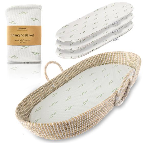 Imagem de Cesto de Troca para Bebê Kiddo Vibes - Em Seagrass com Almofada e Capas Confortáveis