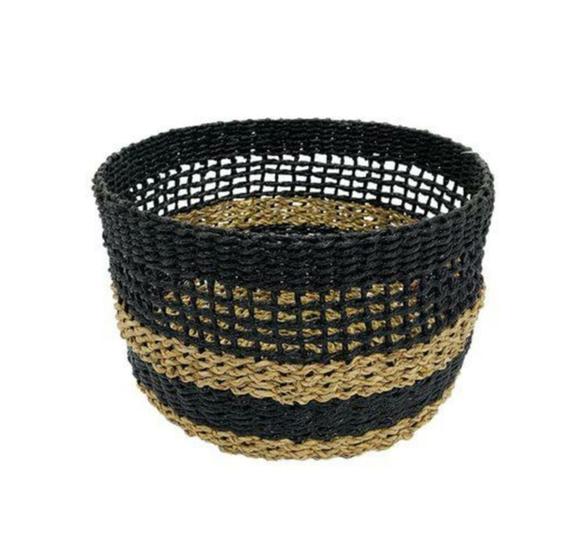 Imagem de Cesto Decorativo Preto Fibra Natural Vazado Impecavel