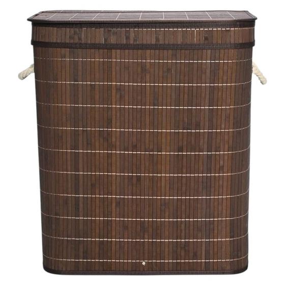 Cesto Duplo com Tampa em Bambu Escuro 53x60 cm - Mimo Style - BM20200