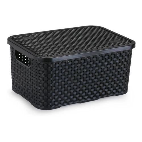 Imagem de Cesto Eco Organizador Rattan Com Tampa Preto G