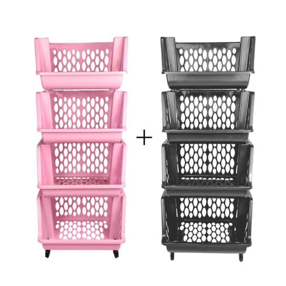 Cesto Empilhavel Organizador com Rodinhas Kit 8 Cestos Estante Brinquedos Prateleira Infantil Menor preço em Cesto Empilhavel Organizador com Rodinhas Kit 8 Cestos Estante Brinquedos Prateleira Infantil