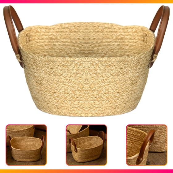 Imagem de Cesto Fibra Natural Com Alças Paramount Pequeno 25x16x15 Cm