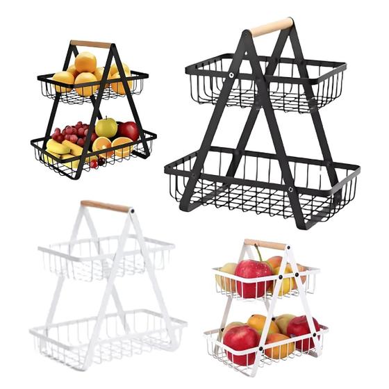 Cesto Fruteira organizador De Mesa Premium Bancada Quadrada Em Metal Moderna E Resistente 2 Andar Menor preço em Cesto Fruteira organizador De Mesa Premium Bancada Quadrada Em Metal Moderna E Resistente 2 Andar