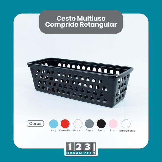 Imagem de Cesto Multiuso Comprido Retangular Preto 28x11x8 Cm 123Organizei