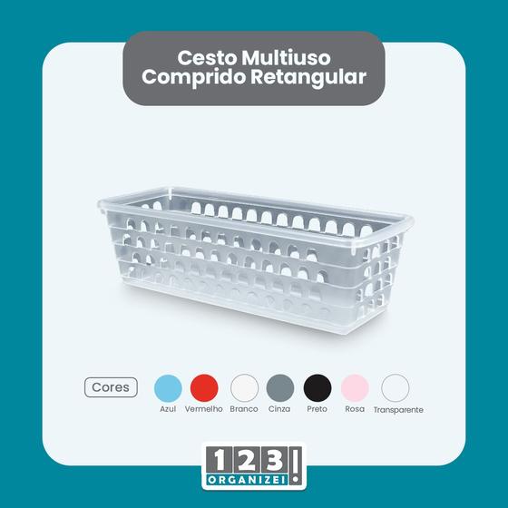 Imagem de Cesto Multiuso Comprido Retangular Transparente 28x11x8 Cm 123Organizei