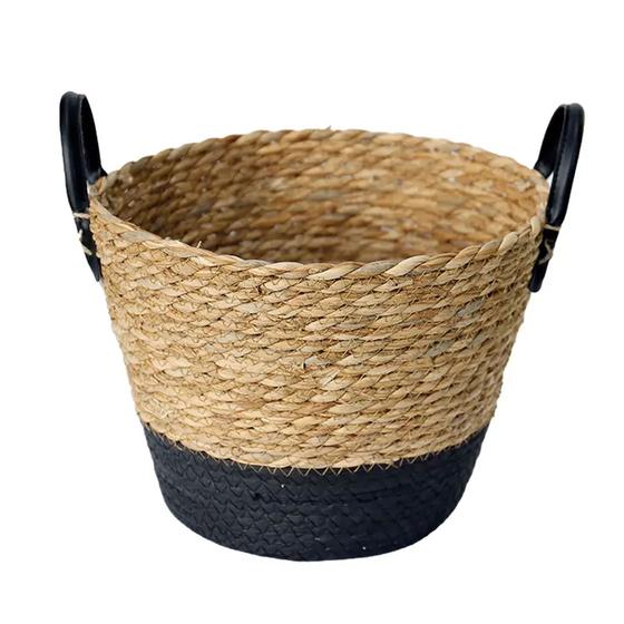 Imagem de Cesto Multiuso De Fibra Natural Com Alça 28x22cm Preto