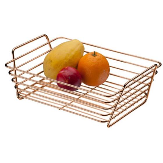 Cesto Multiuso Retangular Fruteira de Mesa Bancada - Rosé Gold Menor preço em Cesto Multiuso Retangular Fruteira de Mesa Bancada - Rosé Gold