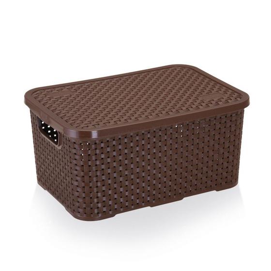 Imagem de Cesto Organizador Com Tampa Rattan Pequeno Branco 20x25x10Cm