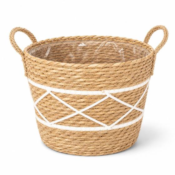 Cesto Organizador Decorativo Redondo Palha Cachepot Com Alça Multiuso 29cm